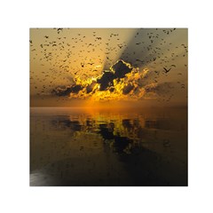 Sunset Reflection Birds Clouds Sky Small Satin Scarf (square) by HermanTelo