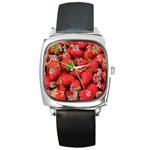 Strawberries Square Metal Watch Front