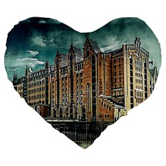 Architecture City Building Travel Large 19  Premium Flano Heart Shape Cushions by Pakrebo