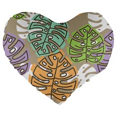 Pattern Leaves Banana Rainbow Large 19  Premium Flano Heart Shape Cushions by HermanTelo