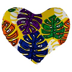 Pattern Leaves Grey Large 19  Premium Flano Heart Shape Cushions by HermanTelo