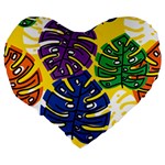 Pattern Leaves Grey Large 19  Premium Flano Heart Shape Cushions Back