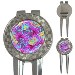 Tropical Greens Pink Leaves 3-in-1 Golf Divots by HermanTelo