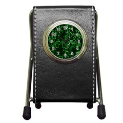 Abstract Plaid Green Pen Holder Desk Clock by Bajindul