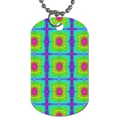 Groovy Yellow Pink Purple Square Pattern Dog Tag (two Sides) by BrightVibesDesign