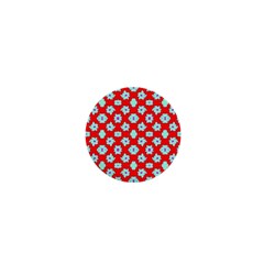 Modern Turquoise Flowers  On Red 1  Mini Buttons by BrightVibesDesign