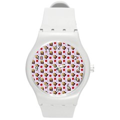Doll And Cherries Pattern Round Plastic Sport Watch (m) by snowwhitegirl
