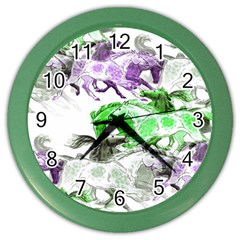 Horse Animal World Green Color Wall Clock by BangZart