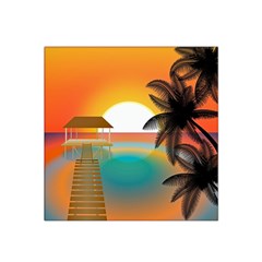 Sunset Beach Beach Palm Ocean Satin Bandana Scarf by Pakrebo
