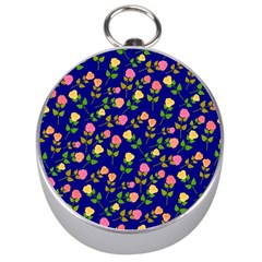 Flowers Roses Blue Silver Compasses by Bajindul