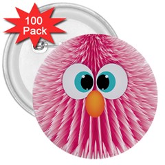 Bird Fluffy Animal Cute Feather Pink 3  Buttons (100 Pack)  by Sudhe