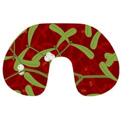 Mistletoe Christmas Texture Advent Travel Neck Pillow by Simbadda