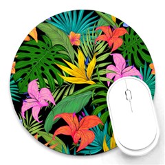 Tropical Leaves                   Round Mousepad by LalyLauraFLM
