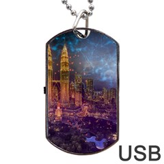 City Lights Skyline Buildings Dog Tag Usb Flash (one Side) by Wegoenart