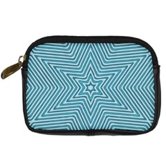 Lines Blue Repeating Textile Digital Camera Leather Case by Wegoenart