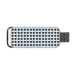Black Flower On Blue White Pattern Portable Usb Flash (two Sides) by BrightVibesDesign