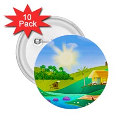 Tropical Resort Huts Lake River 2 25  Buttons (10 Pack)  by Simbadda