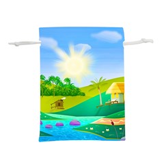 Tropical Resort Huts Lake River Lightweight Drawstring Pouch (s) by Simbadda