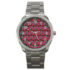 Blue Roses Pink Sport Metal Watch by snowwhitegirl