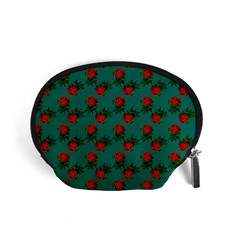Red Roses Teal Green Accessory Pouch (small) by snowwhitegirl