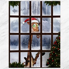 Funny Giraffe  With Christmas Hat Looks Through The Window Canvas 12  X 16  by FantasyWorld7