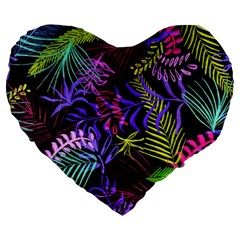 Leaves  Large 19  Premium Flano Heart Shape Cushions by Sobalvarro