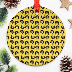 Retro Girl Daisy Chain Pattern Yellow Ornament (round) by snowwhitegirl