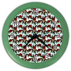 Vintage Hippie Girl Pattern Blue Color Wall Clock by snowwhitegirl