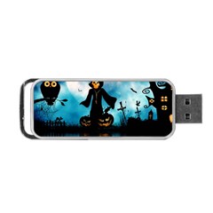 Funny Halloween Design With Skeleton, Pumpkin And Owl Portable Usb Flash (one Side) by FantasyWorld7