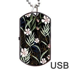Trending Abstract Seamless Pattern With Colorful Tropical Leaves Plants Black Background Dog Tag Usb Flash (two Sides) by Vaneshart