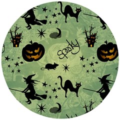 Funny Halloween Pattern With Witch, Cat And Pumpkin Wooden Puzzle Round by FantasyWorld7