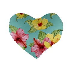 Hibiscus Standard 16  Premium Flano Heart Shape Cushions by Sobalvarro