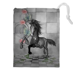 Wonderful Black And White Horse Drawstring Pouch (5xl) by FantasyWorld7
