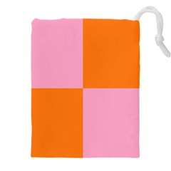 Mod Pink And Orange Squares Drawstring Pouch (4xl) by snowwhitegirl