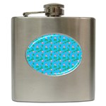 Carnation Pattern Blue Hip Flask (6 oz) Front