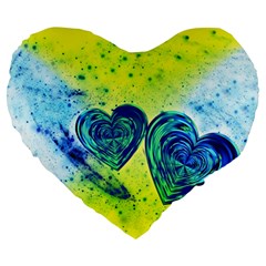 Heart Emotions Love Blue Large 19  Premium Flano Heart Shape Cushions by HermanTelo
