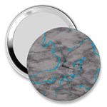 Marble light gray with bright cyan blue veins texture floor background retro neon 80s style neon colors print luxuous real marble 3  Handbag Mirrors Front