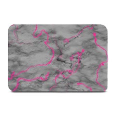 Marble Light Gray With Bright Magenta Pink Veins Texture Floor Background Retro Neon 80s Style Neon Colors Print Luxuous Real Marble Plate Mats by genx