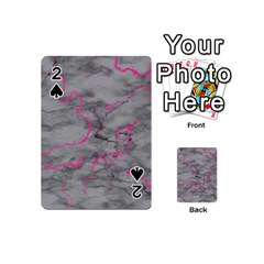 Marble Light Gray With Bright Magenta Pink Veins Texture Floor Background Retro Neon 80s Style Neon Colors Print Luxuous Real Marble Playing Cards 54 Designs (mini) by genx