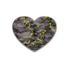 Marble Light Gray With Green Lime Veins Texture Floor Background Retro Neon 80s Style Neon Colors Print Luxuous Real Marble Rubber Coaster (heart)  by genx