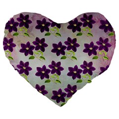 Purple Flower Large 19  Premium Flano Heart Shape Cushions by HermanTelo
