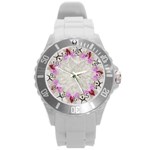 Orchidées Fleurs Abstrait Round Plastic Sport Watch (L) Front