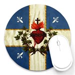 Quebec flag drapeau Québec Patriote Carillon Sacré-Coeur Christian Catholic old vintage with fleurs de lys Round Mousepad Front