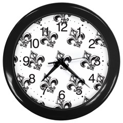 French France Fleur De Lys Metal Pattern Black And White Antique Vintage Wall Clock (black) by Quebec