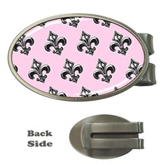 French France Fleur De Lys Metal Pattern Black And White Antique Vintage Pink And Black Rocker Money Clips (oval)  by Quebec