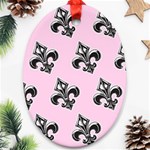 French France Fleur De Lys Metal Pattern black and white antique vintage pink and black rocker Oval Ornament (Two Sides) Front