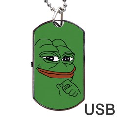 Pepe The Frog Smug Face With Smile And Hand On Chin Meme Kekistan All Over Print Green Dog Tag Usb Flash (one Side) by snek