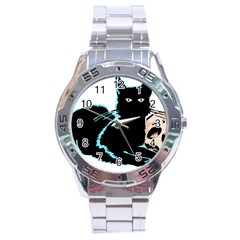 Black Cat & Halloween Skull Stainless Steel Analogue Watch by gothicandhalloweenstore