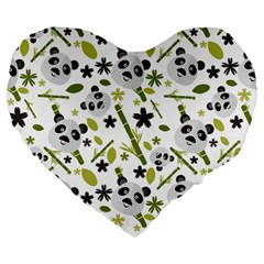 Panda Love Large 19  Premium Flano Heart Shape Cushions by designsbymallika