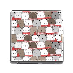 Cute Adorable Bear Merry Christmas Happy New Year Cartoon Doodle Seamless Pattern Memory Card Reader (square 5 Slot) by Vaneshart